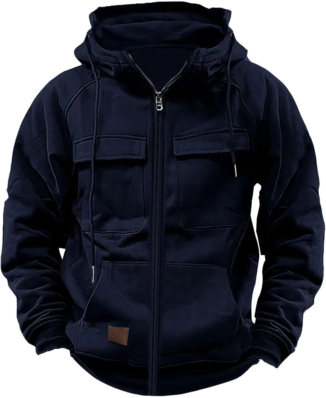 Zip Up Hoodies For Men Tactical Military Workout Tops Casual Heavy Weight Cargo Sweatshirt Long Sleeve Hooded Pullover