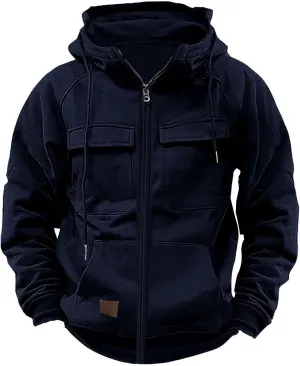 Zip Up Hoodies For Men Tactical Military Workout Tops Casual Heavy Weight Cargo Sweatshirt Long Sleeve Hooded Pullover