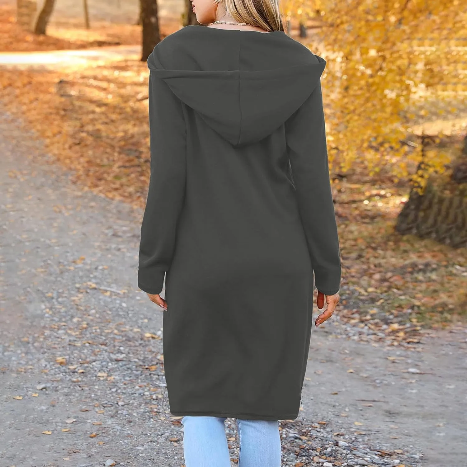 Zip Up Hoodies for Women Oversized Long Sleeve Sweatshirts Casual Fleece Hooded Coat Fall Long Jacket with Pockets